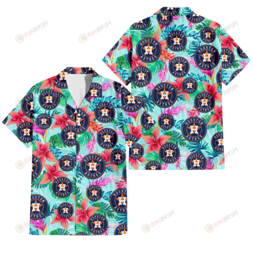 Houston Astros Coral Porcelain Flower Violet Orchid Light Blue Background 3D Hawaiian Shirt