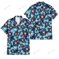 Houston Astros Dark Turquoise Hibiscus Navy Background 3D Hawaiian Shirt
