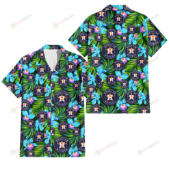 Houston Astros Electro Color Hibiscus Black Background 3D Hawaiian Shirt