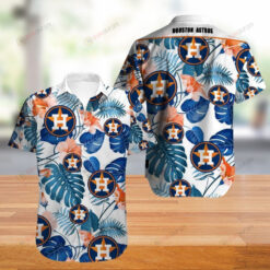 Houston Astros Floral & Leaf Pattern Curved Hawaiian Shirt In White & Blue