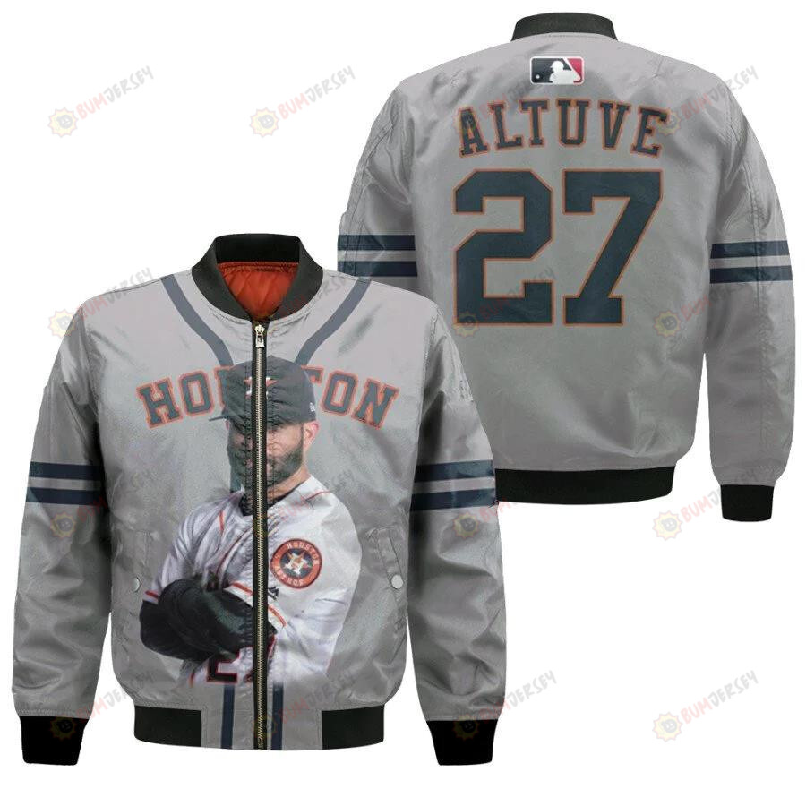 Houston Astros Jose Altuve 27 Gray For Astros Fans Bomber Jacket 3D Printed