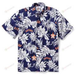 Houston Astros Leaf Pattern Curved Hawaiian Shirt In White & Blue