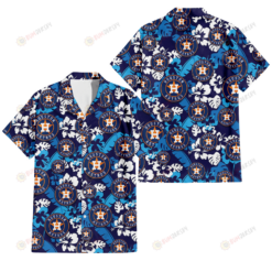 Houston Astros Light Blue Hibiscus Banana Leaf Navy Background 3D Hawaiian Shirt