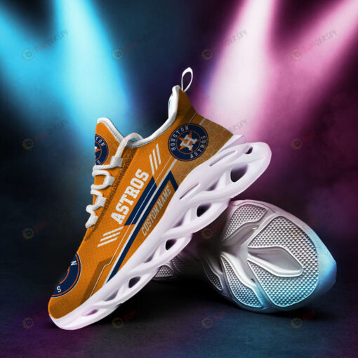 Houston Astros Logo Custom Name 3D Max Soul Sneaker Shoes In Orange