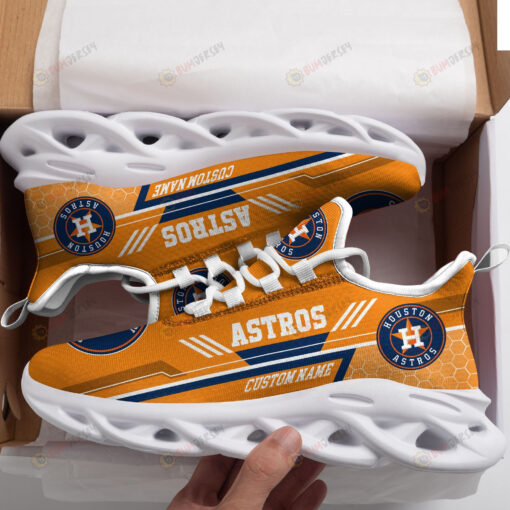 Houston Astros Logo Custom Name Pattern 3D Max Soul Sneaker Shoes In Orange