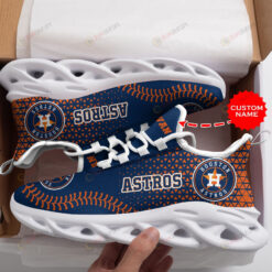 Houston Astros Logo Pattern Custom Name 3D Max Soul Sneaker Shoes In Blue