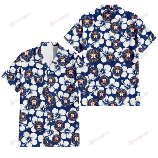 Houston Astros Modern White Hibiscus Navy Background 3D Hawaiian Shirt