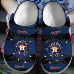 Houston Astros Navy Black Crocs Crocband Clog Comfortable Water Shoes - AOP Clog