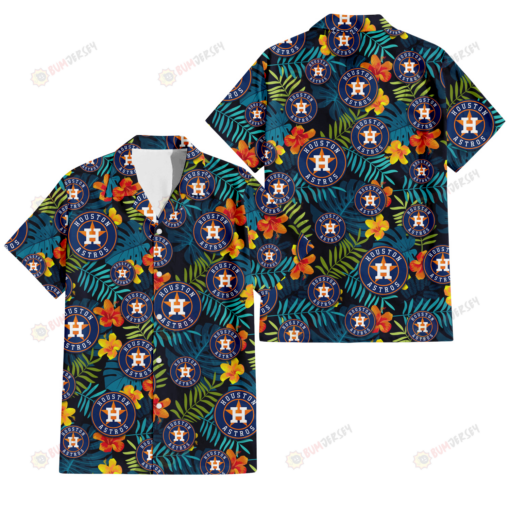 Houston Astros Orange Yellow Green Leaf Black Background 3D Hawaiian Shirt