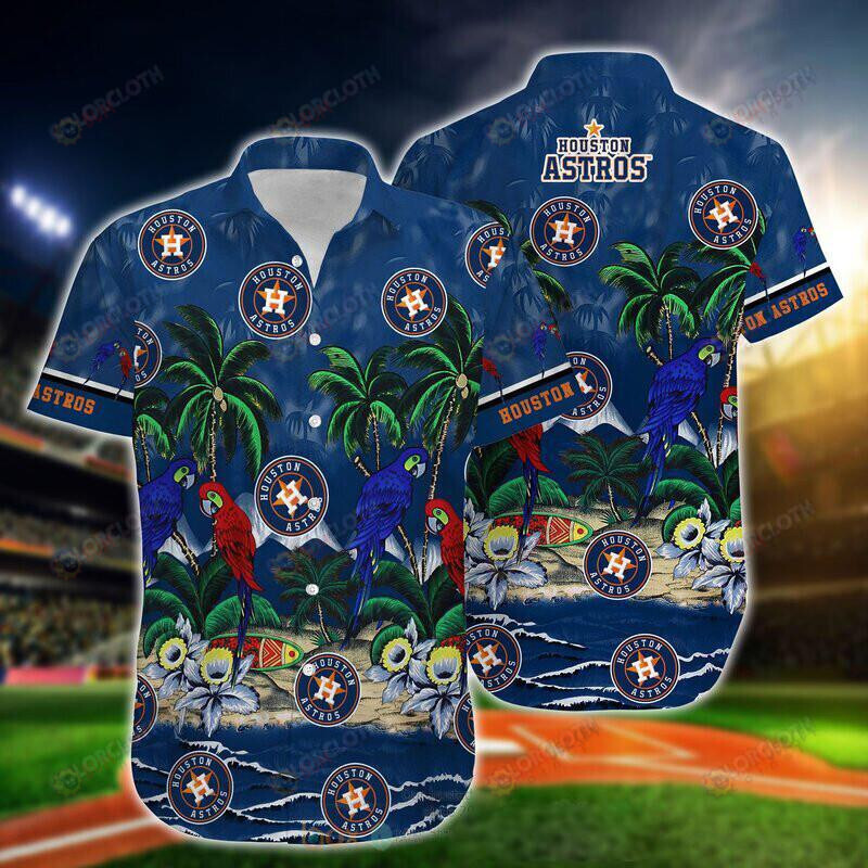 Houston Astros Parrot Couple Coconut Hawaiian Shirt In Blue