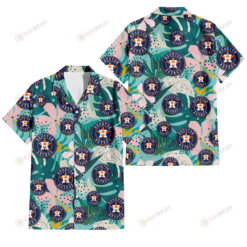 Houston Astros Pastel Hibiscus Palm Leaf Tiny Dot Green Background 3D Hawaiian Shirt