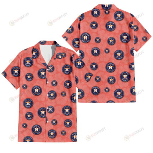 Houston Astros Peach Puff Hibiscus Tomato Orange Background 3D Hawaiian Shirt