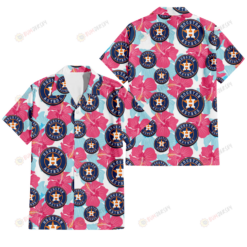Houston Astros Pink Blue Hibiscus White Background 3D Hawaiian Shirt