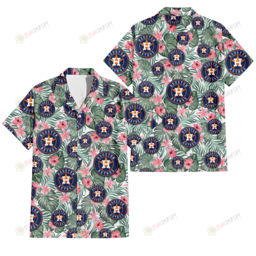 Houston Astros Pink Hibiscus Porcelain Flower Tropical Leaf White Background 3D Hawaiian Shirt