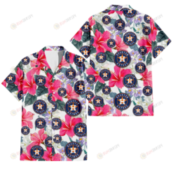 Houston Astros Pink Hibiscus White Orchid White Background 3D Hawaiian Shirt