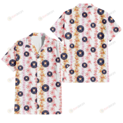 Houston Astros Pink Hibiscus Yellow Pink Orchid White Background 3D Hawaiian Shirt