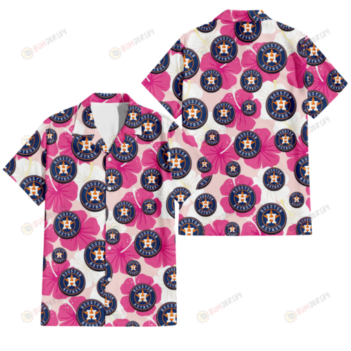 Houston Astros Pink White Hibiscus Misty Rose Background 3D Hawaiian Shirt