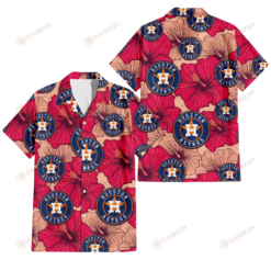 Houston Astros Red Beige Hibiscus Beige Background 3D Hawaiian Shirt