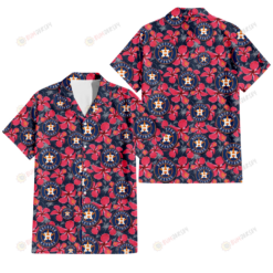 Houston Astros Red Hibiscus Dark Gray Background 3D Hawaiian Shirt