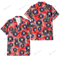 Houston Astros Red Hibiscus Gray Leaf Beige Background 3D Hawaiian Shirt