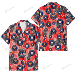 Houston Astros Red Hibiscus Gray Leaf Gainsboro Background 3D Hawaiian Shirt