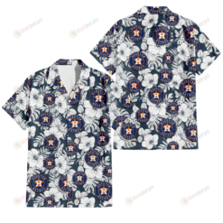 Houston Astros Sketch Hibiscus Leaf Dark Gray Background 3D Hawaiian Shirt