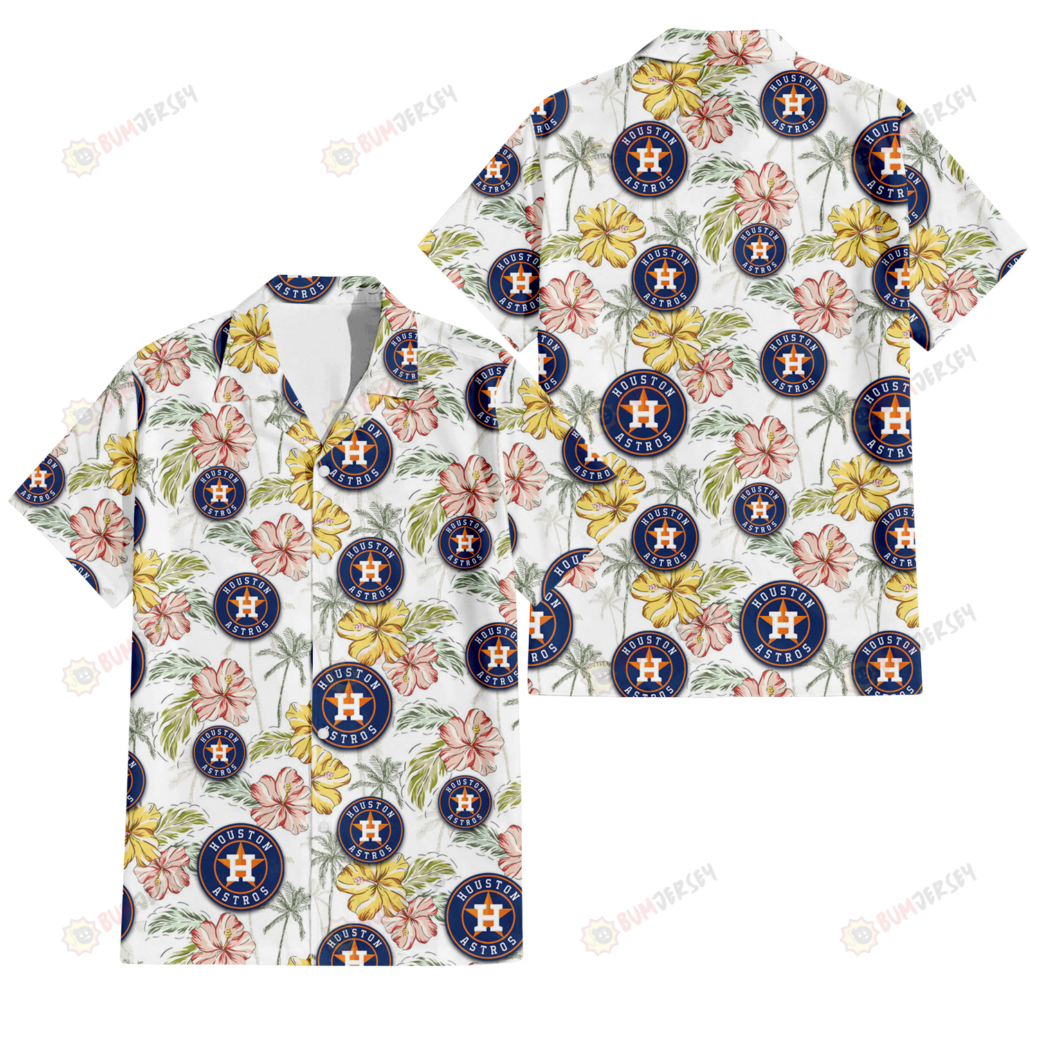 Houston Astros Sketch Red Yellow Coconut Tree White Background 3D Hawaiian Shirt