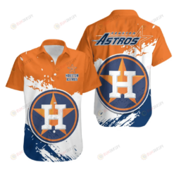Houston Astros Star Logo Pattern Curved Hawaiian Shirt In Orange & Blue