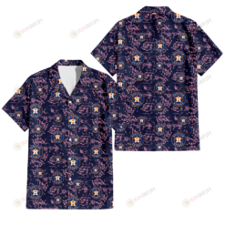 Houston Astros Thistle Sketch Hibiscus Dark Slate Blue Background 3D Hawaiian Shirt