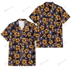 Houston Astros Tiny Yellow Hibiscus Black Background 3D Hawaiian Shirt