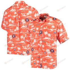 Houston Astros Vintage Short Sleeve Button-Up Hawaiian Shirt - Orange
