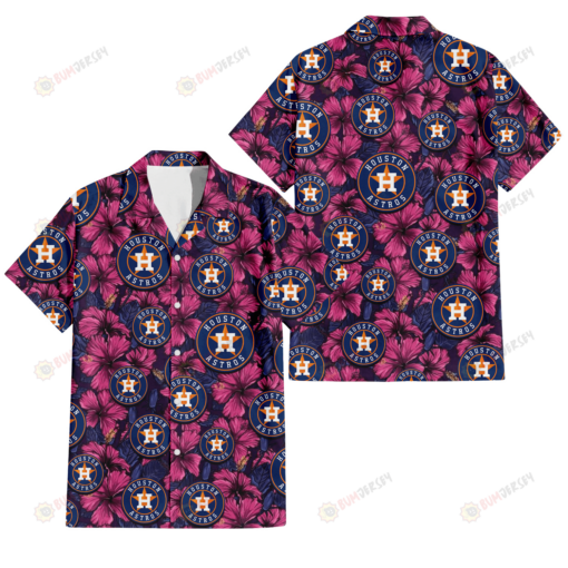 Houston Astros Violet Red Blue Leaf Black Background 3D Hawaiian Shirt