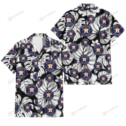 Houston Astros White Hibiscus Porcelain Flower Palm Leaf Black 3D Hawaiian Shirt