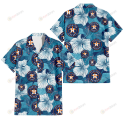 Houston Astros White Hibiscus Turquoise Banana Leaf Navy Background 3D Hawaiian Shirt