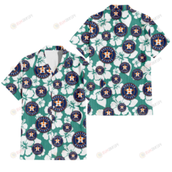 Houston Astros White Hibiscus Turquoise Stripe Background 3D Hawaiian Shirt