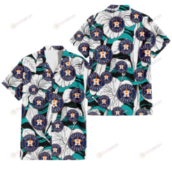 Houston Astros White Hibiscus Turquoise Wave Black Background 3D Hawaiian Shirt