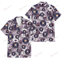Houston Astros White Hibiscus Violet Leaves Light Grey Background 3D Hawaiian Shirt