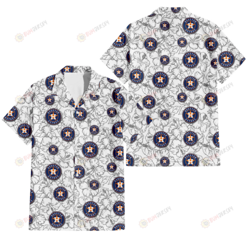 Houston Astros White Sketch Hibiscus Pattern White Background 3D Hawaiian Shirt