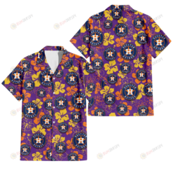 Houston Astros Yellow And Orange Hibiscus Purple Background 3D Hawaiian Shirt