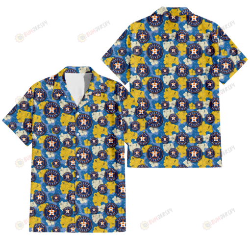 Houston Astros Yellow White Hibiscus Powder Blue Background 3D Hawaiian Shirt