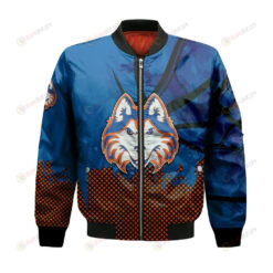 Houston Baptist Huskies Bomber Jacket 3D Printed Basketball Net Grunge Pattern