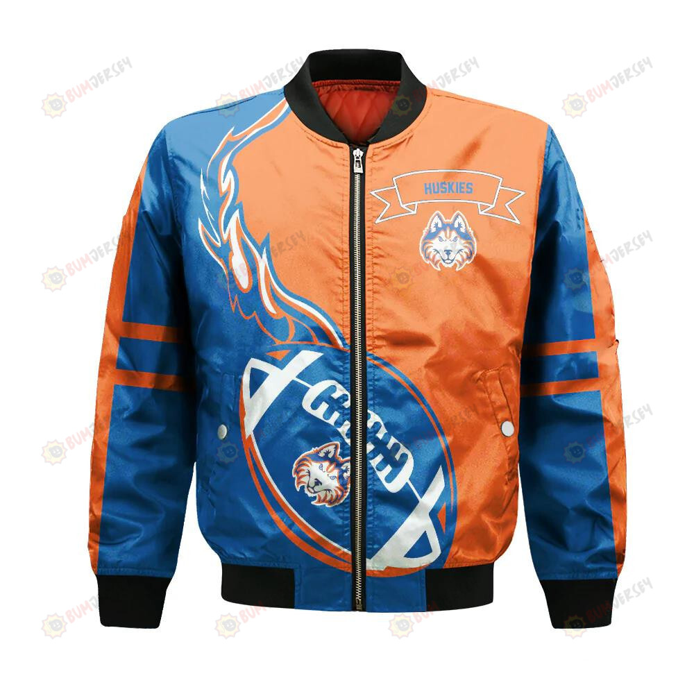 Houston Baptist Huskies Bomber Jacket 3D Printed Flame Ball Pattern