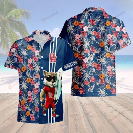 Houston Cougars Mascot Beach Summer Navy 3D Hawaiian Shirt SH1