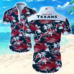 Houston Texans Car Palm Curved Hawaiian Shirt In Navy Red