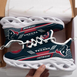 Houston Texans Logo Custom Name Pattern 3D Max Soul Sneaker Shoes In Dark Blue