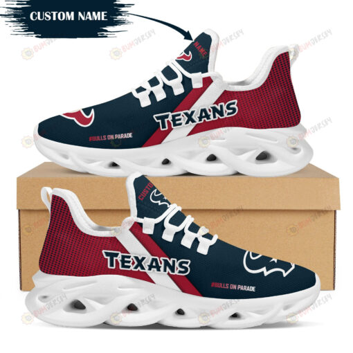 Houston Texans Logo Custom Name Pattern In Blue And Red 3D Max Soul Sneaker Shoes