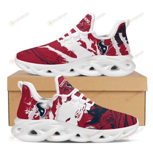 Houston Texans Logo Custom Name Tie Dye Pattern 3D Max Soul Sneaker Shoes In Red And Brown