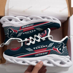 Houston Texans Logo Pattern Custom Name 3D Max Soul Sneaker Shoes In Dark Blue