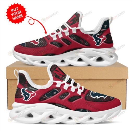 Houston Texans Logo Pattern Custom Name 3D Max Soul Sneaker Shoes In Red