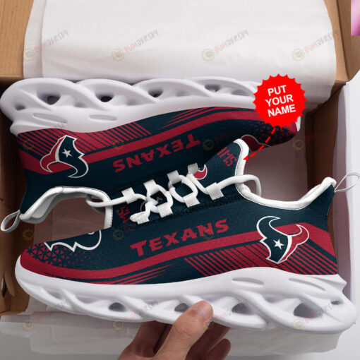 Houston Texans Logo Pattern Custom Name In Red And Blue 3D Max Soul Sneaker Shoes